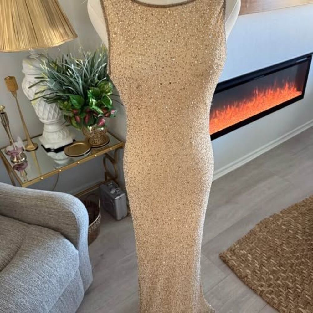 Prom Dress Elegant Gold Beaded Evening Gown Sleeveless Formal Maxi Vintage Sz 12 - Picture 6 of 12